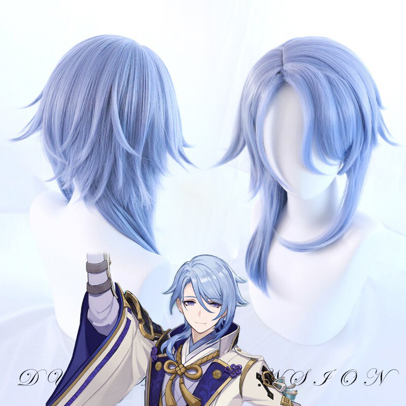Game Genshin Impact Kamisato Ayato Blue Long Cosplay Wig Cosplay Anime Cosplay Wig Heat Resistant Anime Party Wigs +